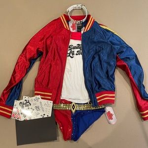 Harley Quinn, Suicide Squad costume. Jacket (M), top/shorts (S), + tats/choker
